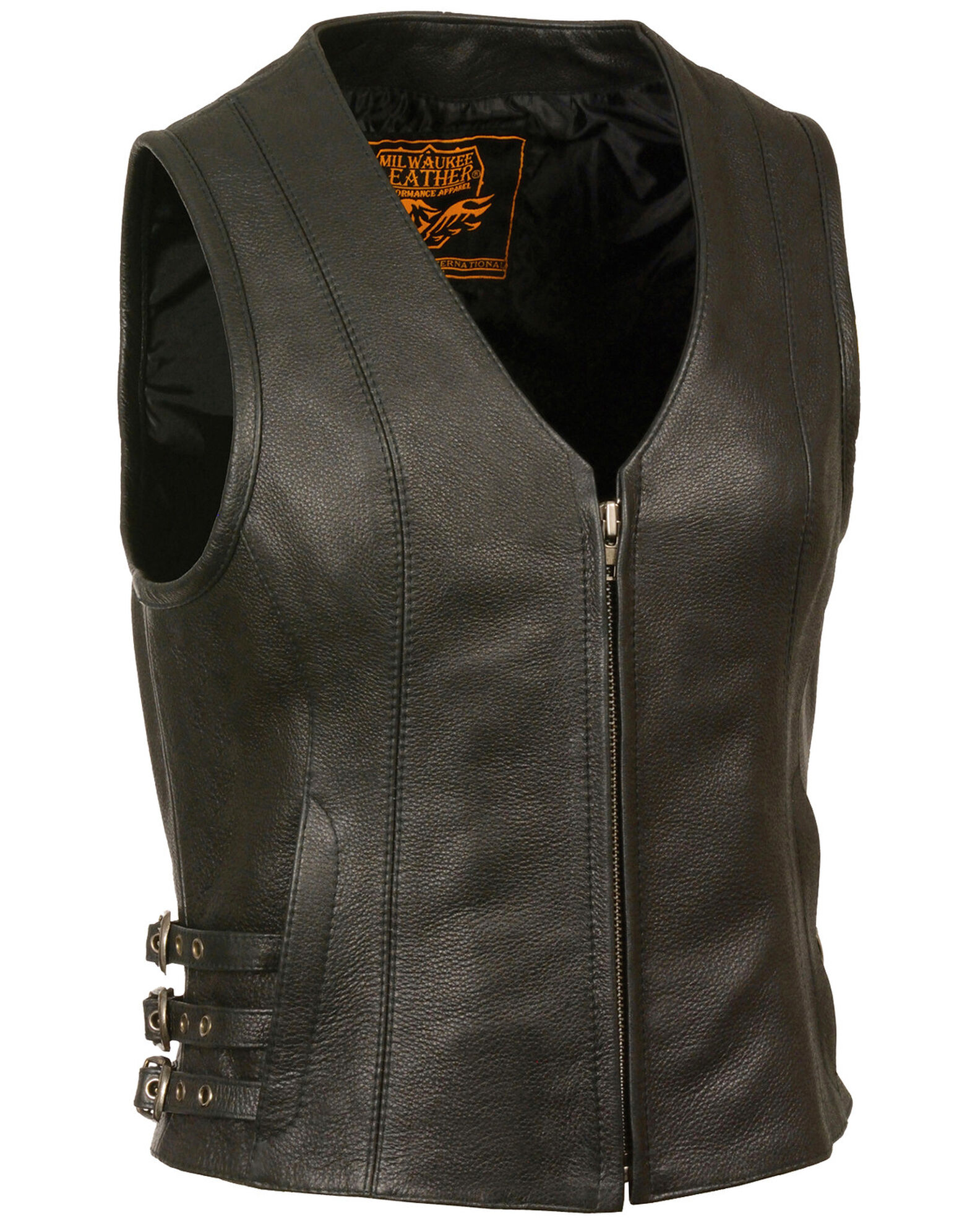 Image #1 - Milwaukee Leather Women's V Neck Zipper Front Side Buckle Vest - 4X, Black, hi-res