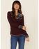 Panhandle Women's Retro Jersey Embroidered Long Sleeve Tee , Maroon, hi-res