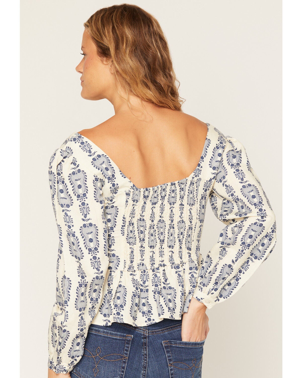 Image #4 - Sendero Provisions Ada Guitar Floral Print Long Sleeve Blouse, Cream, hi-res