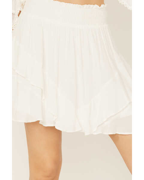 Image #2 - Wishlist Women's Smocked Waist Ruffle Tiered Mini Skirt, White, hi-res