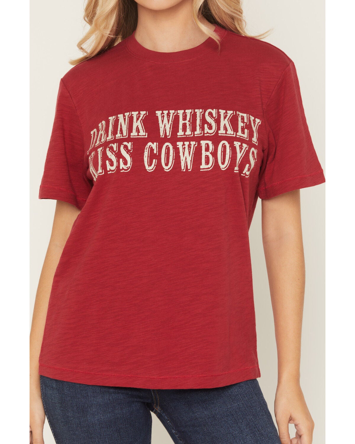 Image #3 - Shyanne Women's Drink Whiskey Kiss Cowboys Short Sleeve Graphic Tee, Burgundy, hi-res