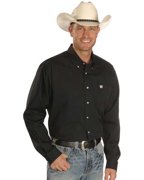 Cinch Men's Solid Black Button Down Western Shirt - Big & Tall, Black, hi-res