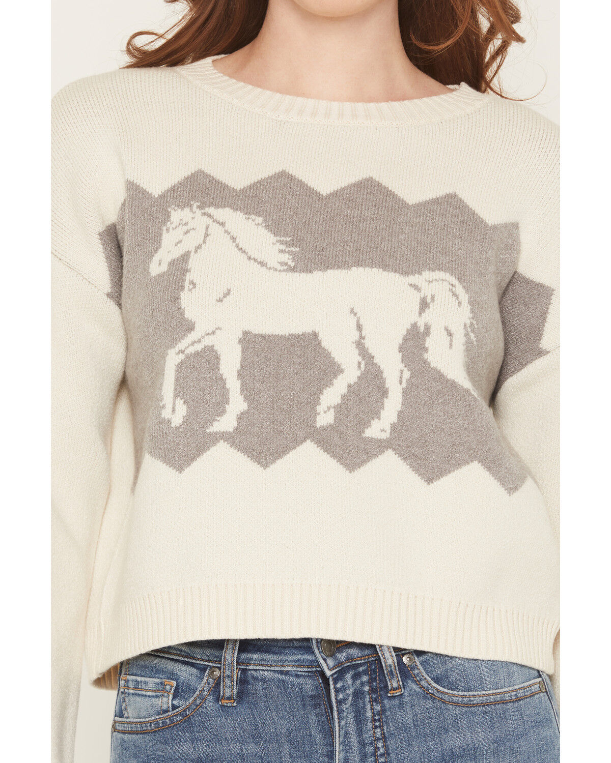 Image #3 - Originality Women's Horse Pullover Sweater, White, hi-res