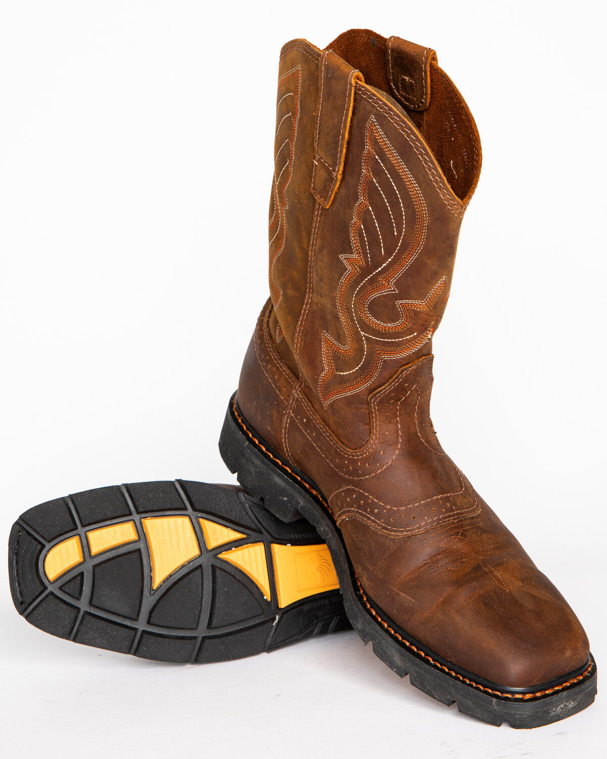 Image #8 - Cody James® Men's Broad Square Toe Western Work Boots, Brown, hi-res