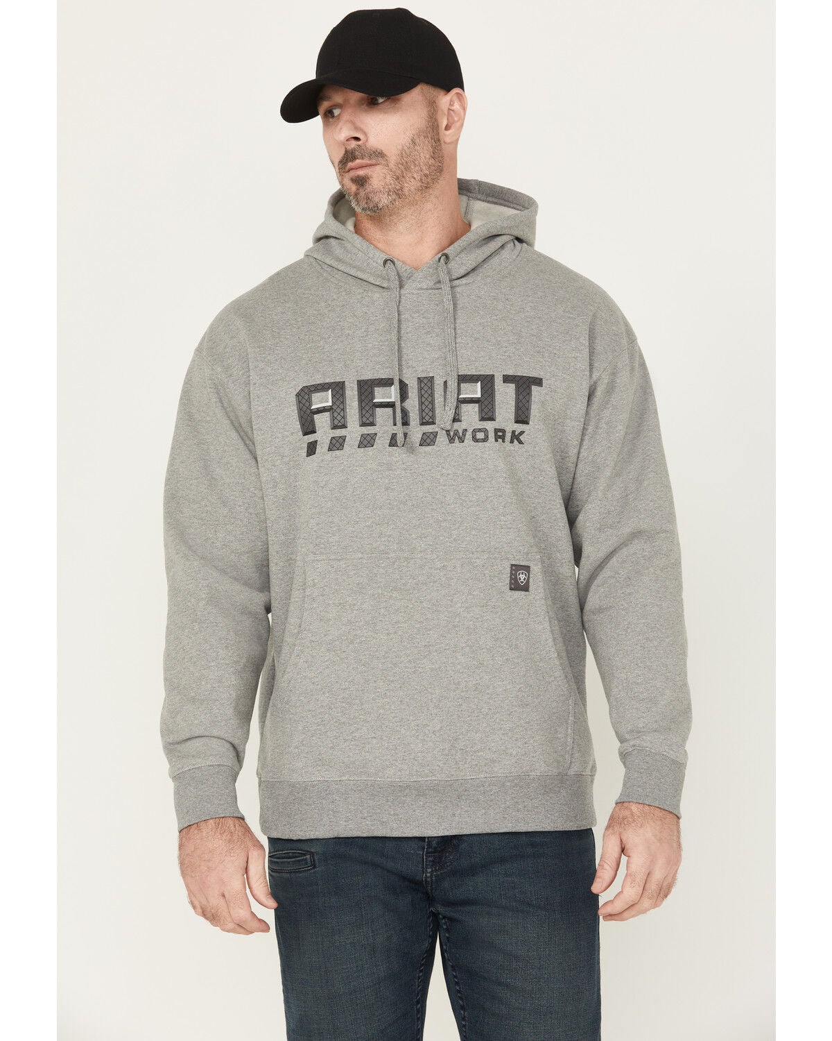 Ariat Men's Rebar Workman Drive Hooded Sweatshirt - Tall, Grey, hi-res
