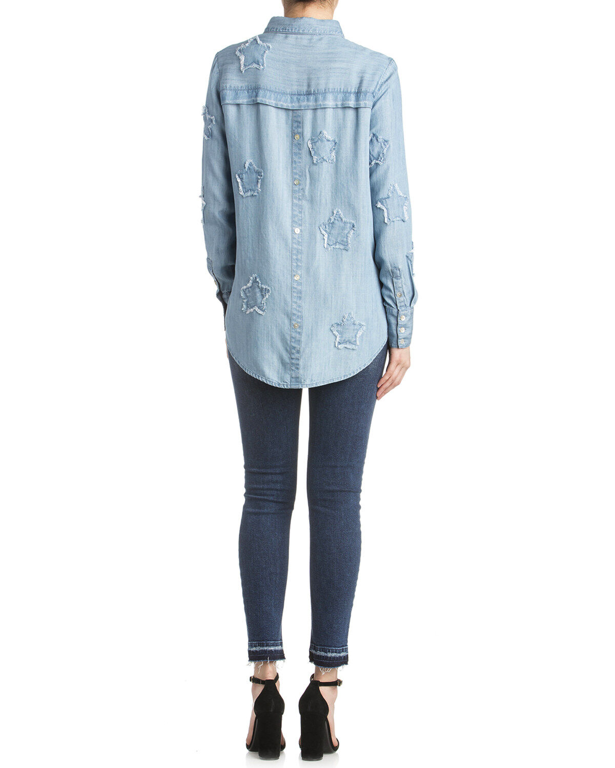 Image #4 - Miss Me Women's Denim Star Long Sleeve Button Down Shirt, , hi-res