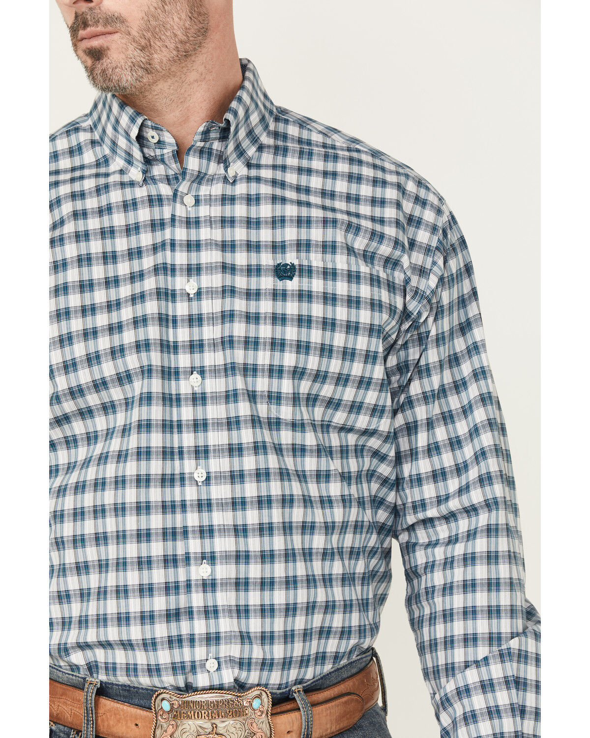 Image #3 - Cinch Men's Plaid Print Long Sleeve Button-Down Western Shirt, Cream, hi-res