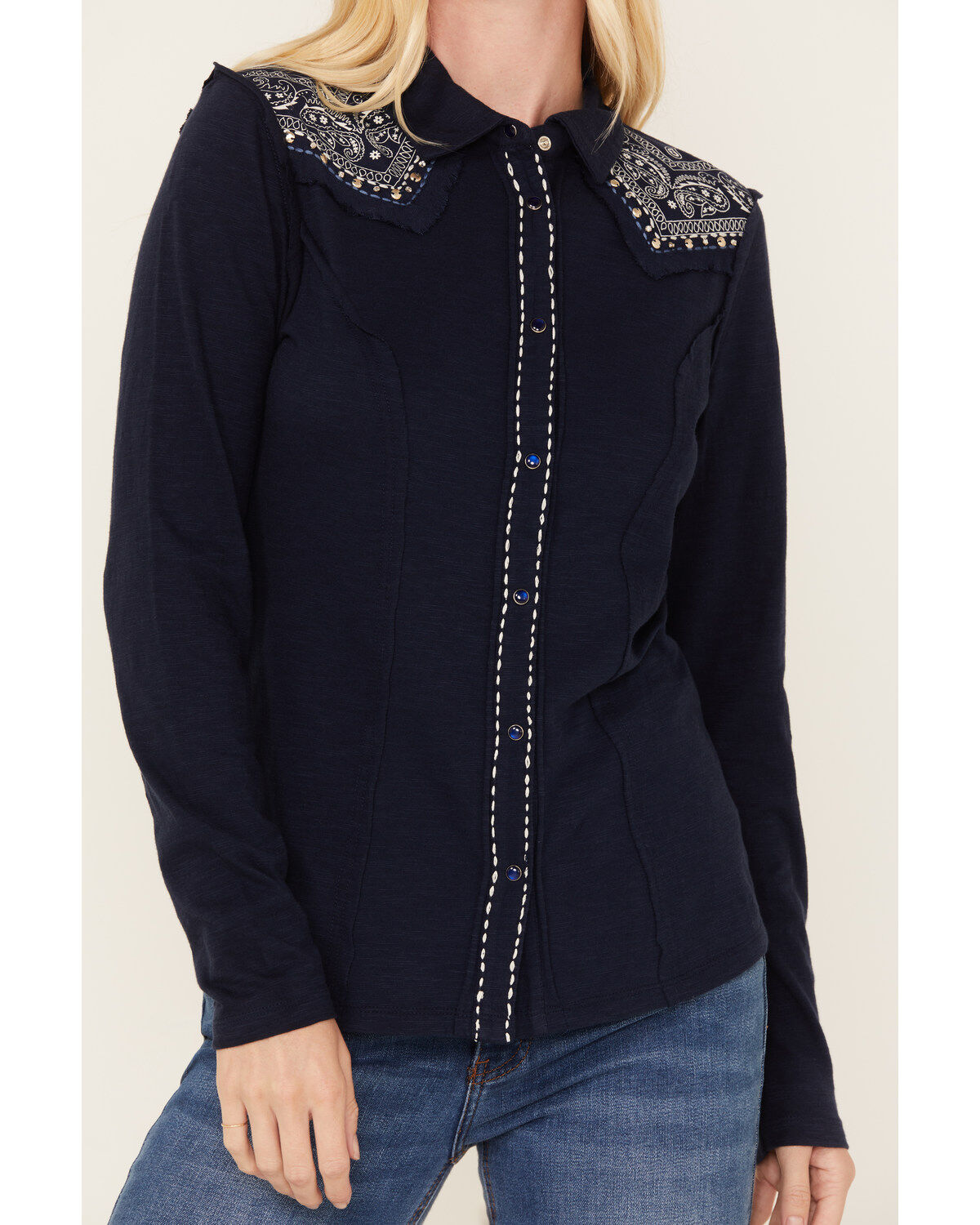 Image #2 - Idyllwind Women's Sawyer Bandana Studded Snappy Western Shirt, Indigo, hi-res