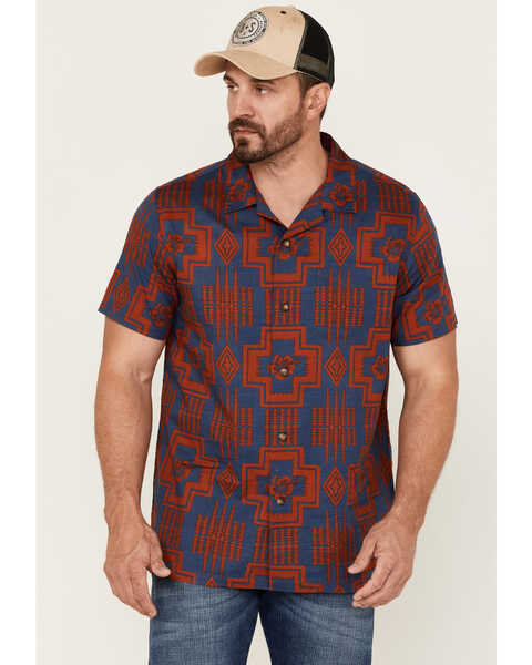 Pendleton Men's Hula Girl Tropical Print Short Sleeve Button-Down Western Shirt , Red, hi-res