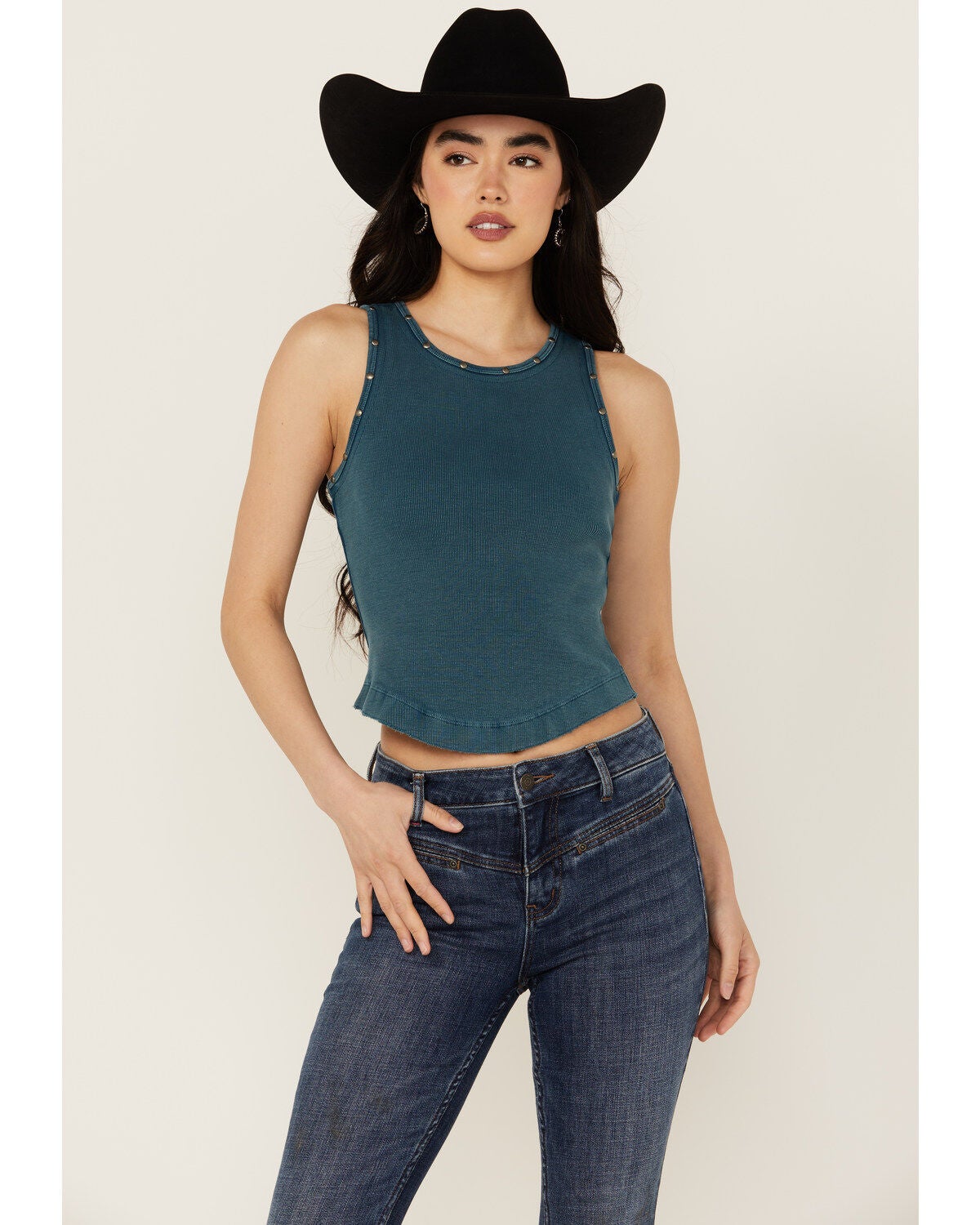 Idyllwind Women's Ribbed Studded Tank, Indigo, hi-res