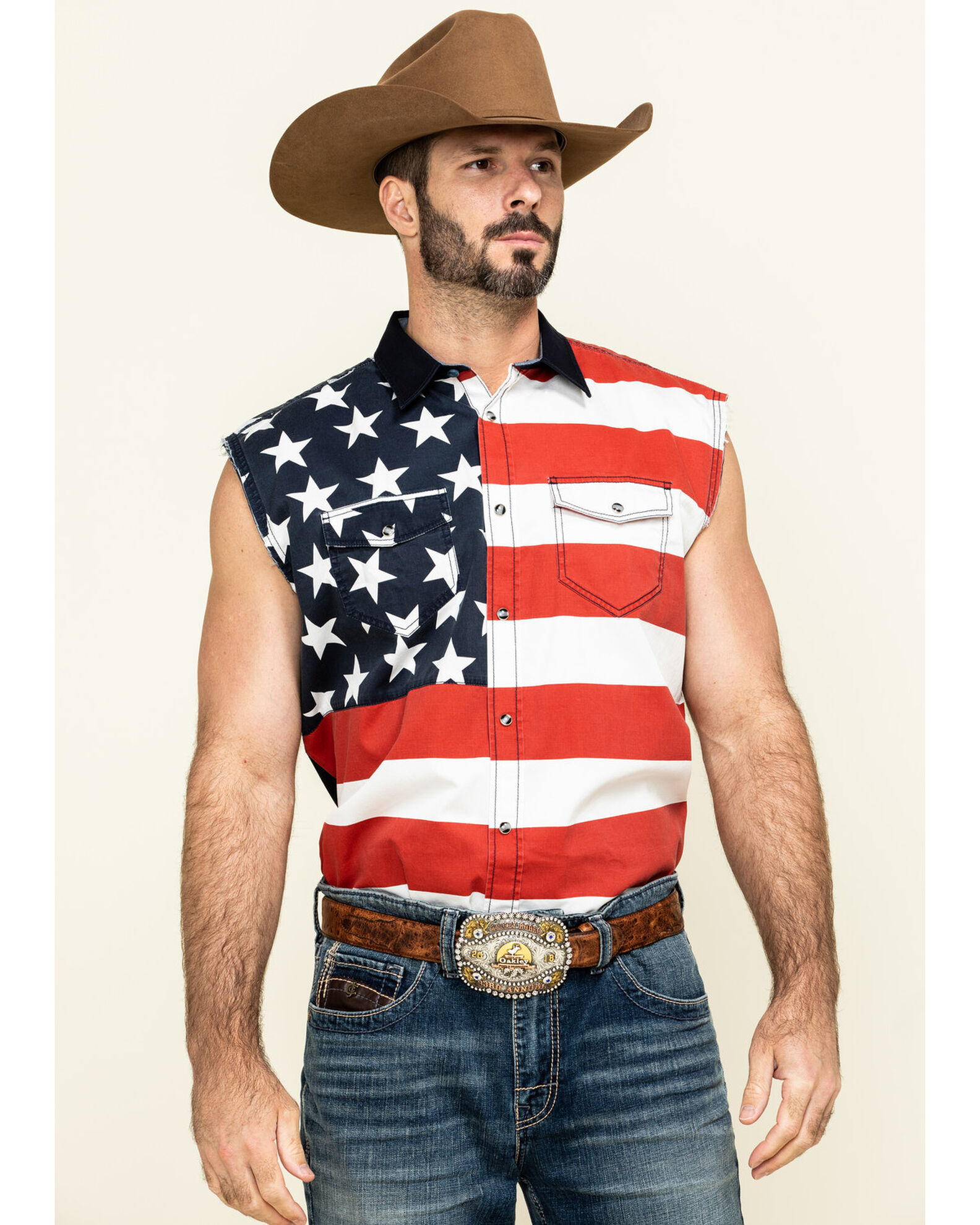 Cody James Men s American Flag Bubba Sleeveless Western Shirt