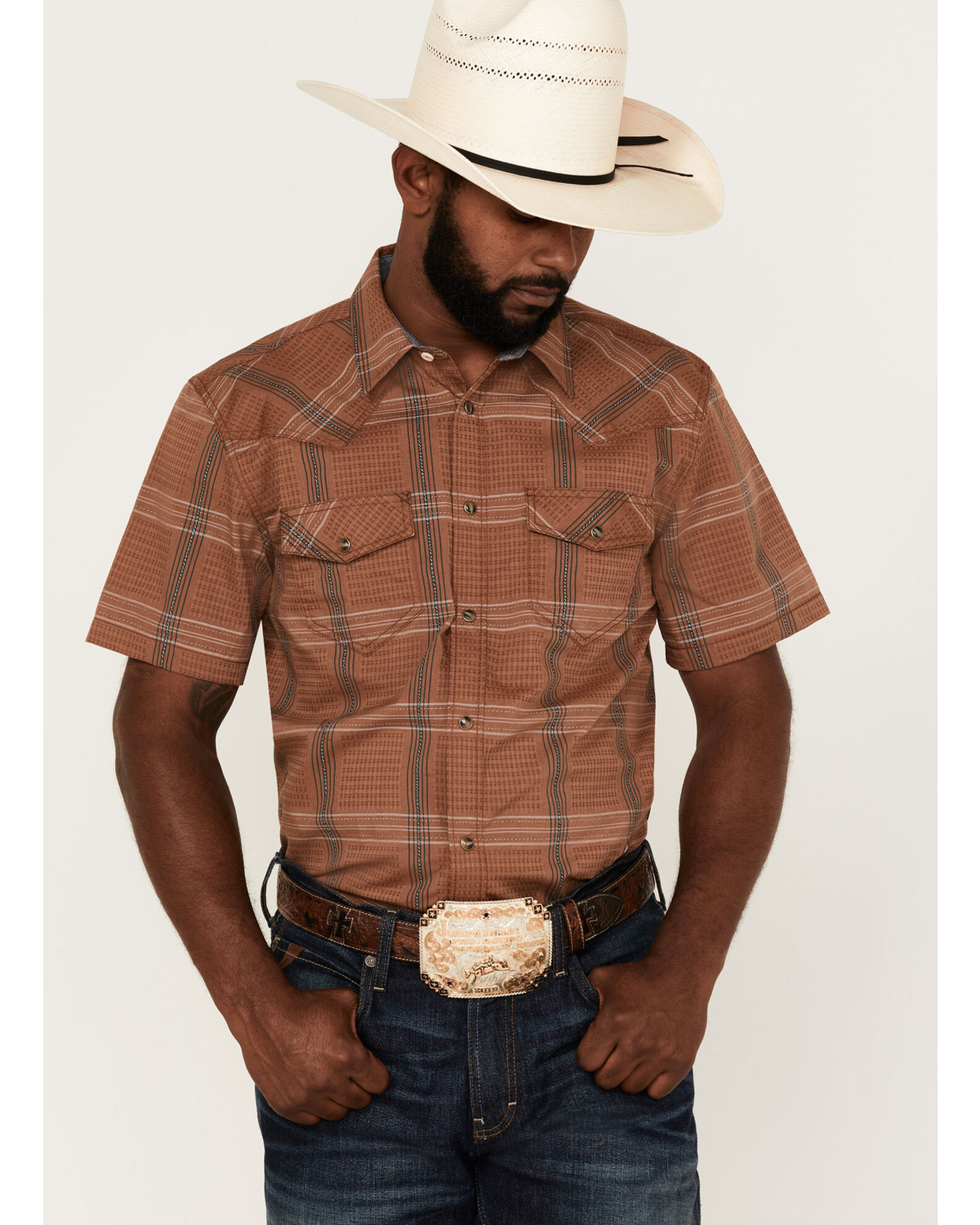 Cody James Men's Easl End Large Plaid Short Sleeve Snap Western Shirt