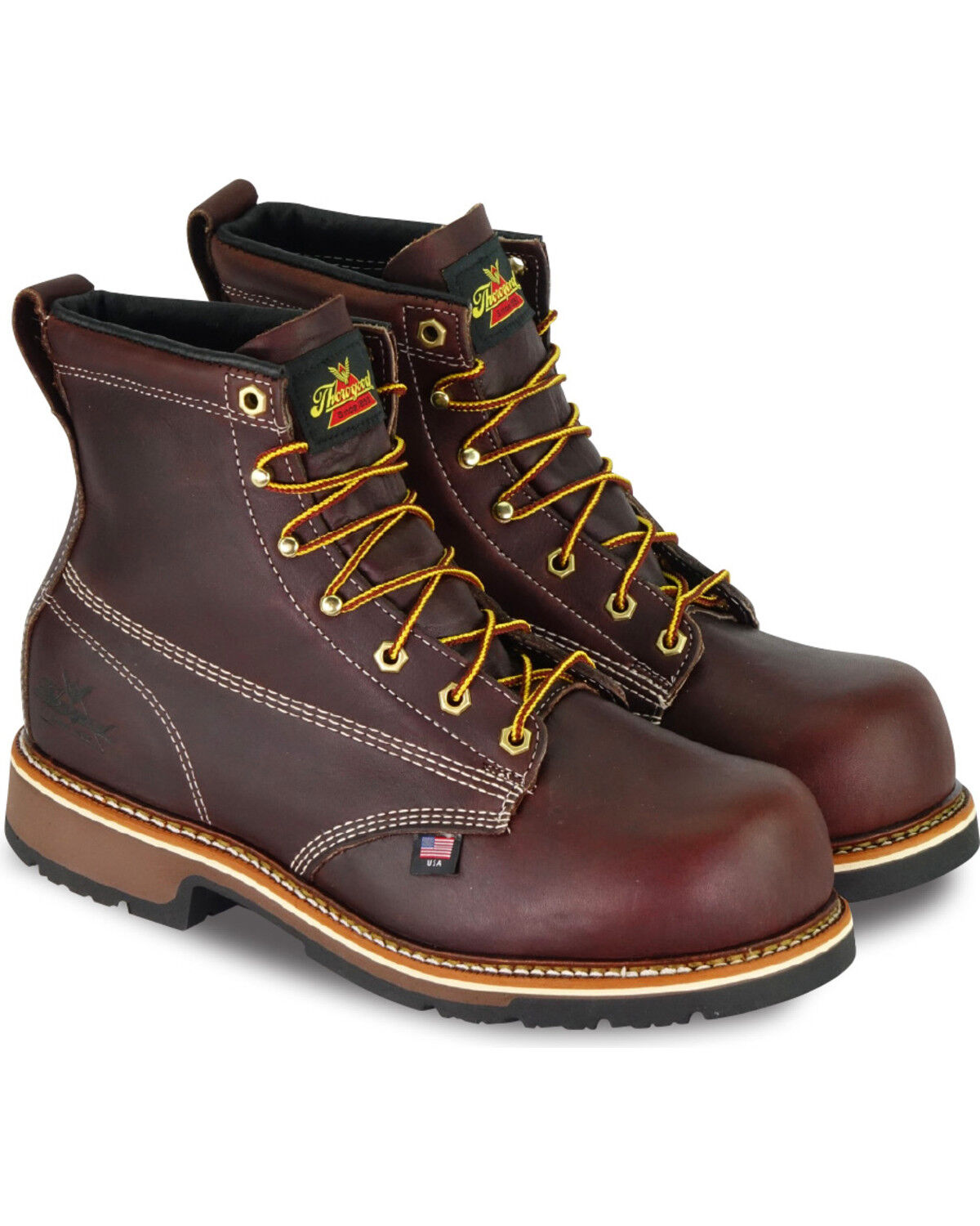 Image #1 - Thorogood Men's 6" USA Work Boots - Composite Toe, Dark Brown, hi-res