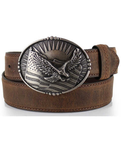Cody James® Men's Patriotic Eagle Leather Belt, Brown, hi-res