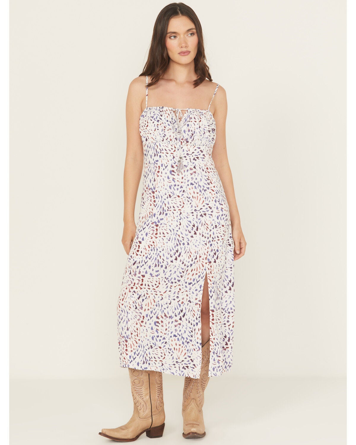Lovestitch Women's Multicolored Leopard Print Sleeveless Midi Dress, White, hi-res