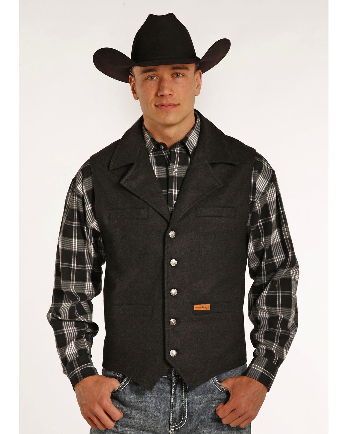 Image #1 - Powder River Outfitters Men's Montana Wool Vest - Big & Tall, Black, hi-res