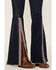 Image #2 - Saints & Hearts Women's Dark Wash High Rise Embroidered Slit Flare Jeans, Blue, hi-res