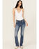 Image #3 - Miss Me Women's Medium Wash Mid Rise Wing Pocket 32" Bootcut Stretch Denim Jeans, , hi-res