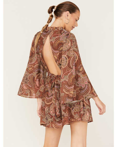 Flying Tomato Women's Paisley Floral Print Dress, Rust Copper, hi-res