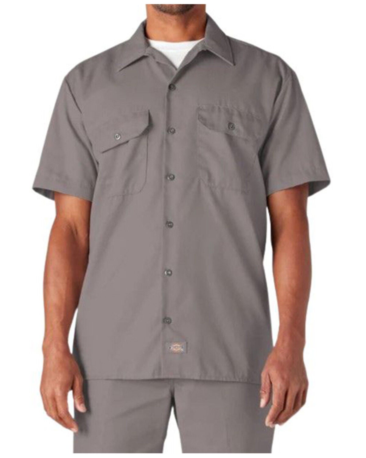 Dickies Men's Twill Short Sleeve Button-Down Original Work Shirt, Silver, hi-res