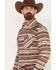 Rough Stock by Panhandle Southwestern Striped Long Sleeve Western Pearl Snap Shirt, Brown, hi-res