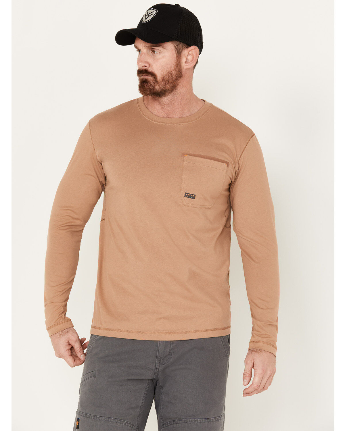 Image #1 - Ariat Men's Rebar Workman Long Sleeve Graphic Work Shirt, Beige, hi-res