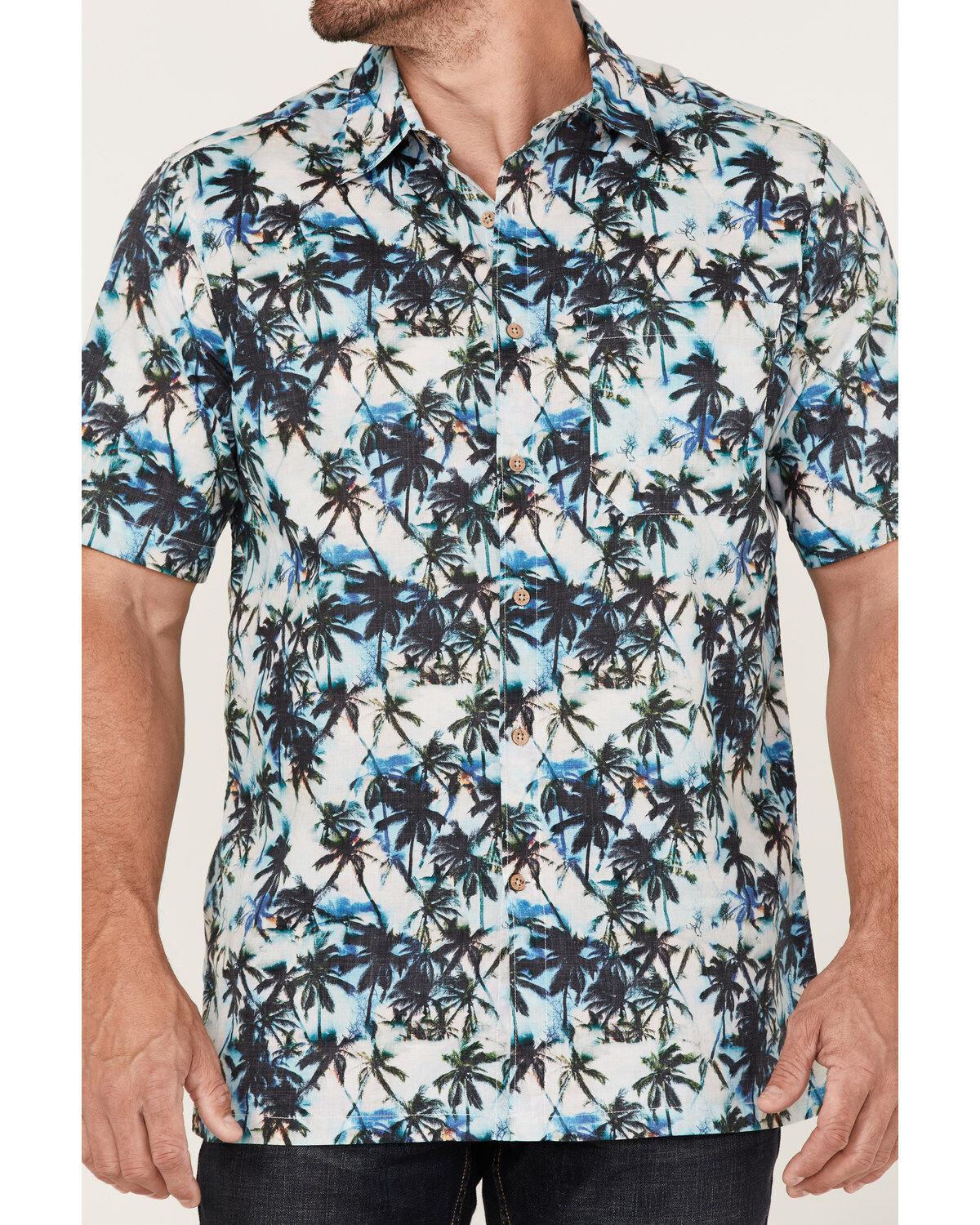 Image #3 - Scully Men's Palm Tree Floral Print Short Sleeve Button Down Western Shirt, , hi-res