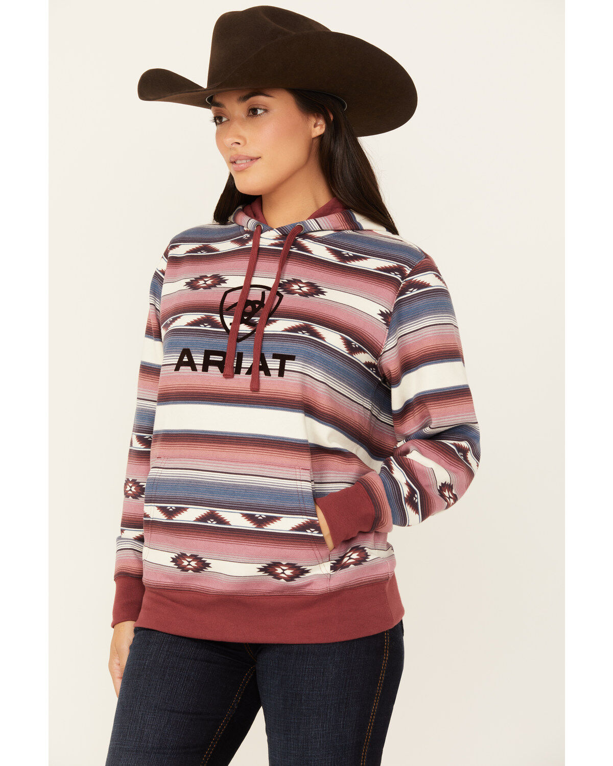 Image #2 - Ariat Women's Southwestern Brazil Print Logo Hoodie, Sand, hi-res