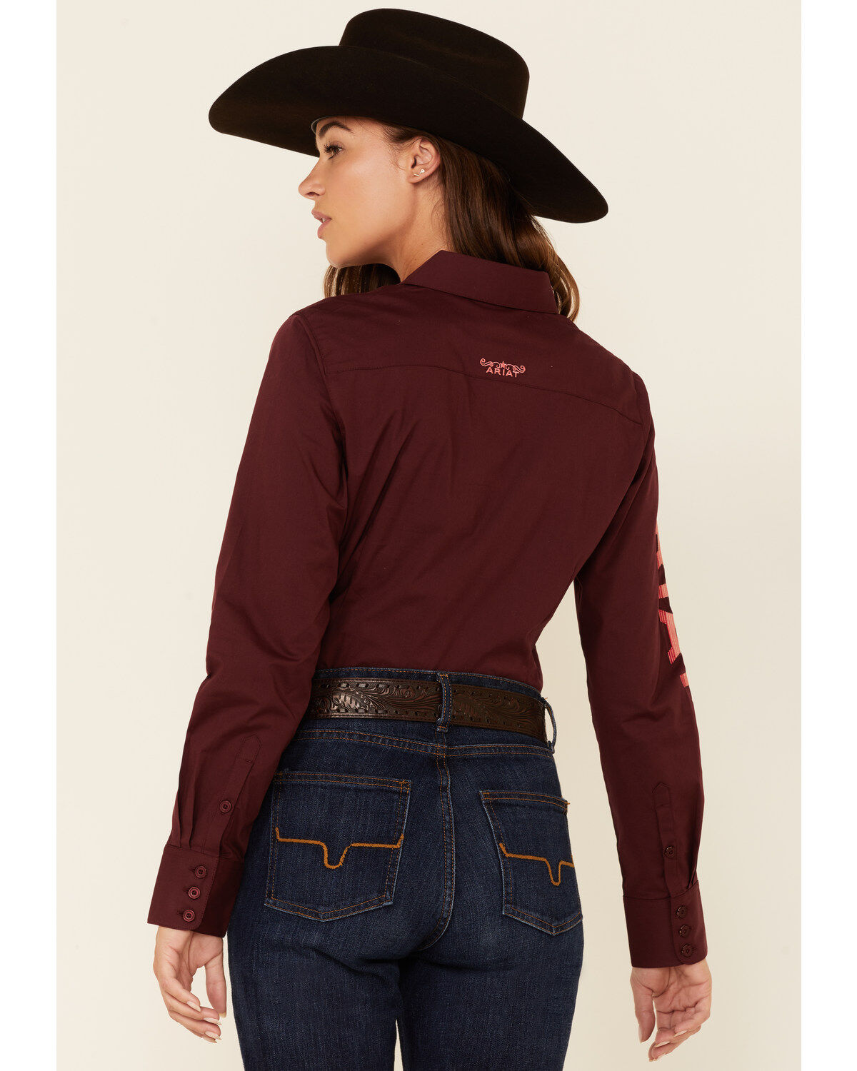 Image #4 - Ariat Women's Zinfandel Team Kirby Stretch Long Sleeve Button Shirt, Burgundy, hi-res