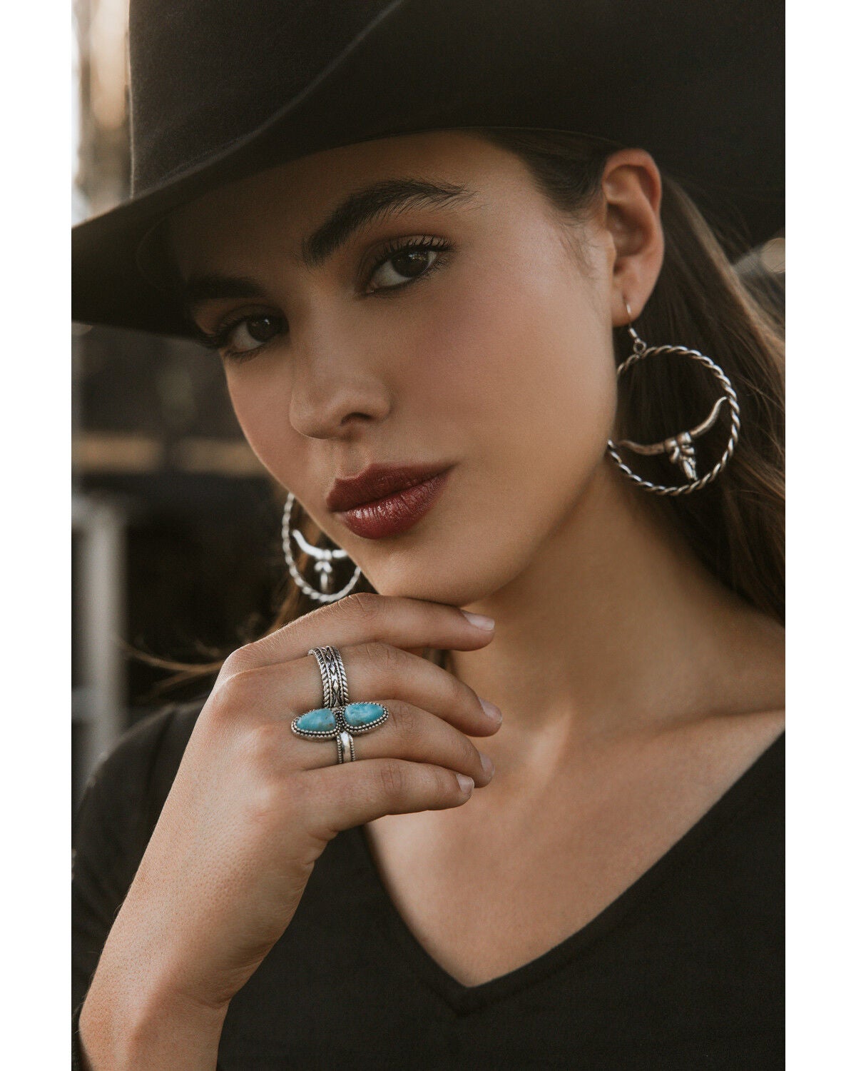 Idyllwind Women's Hillcrest Antique Longhorn Hoop Earrings, Silver, hi-res