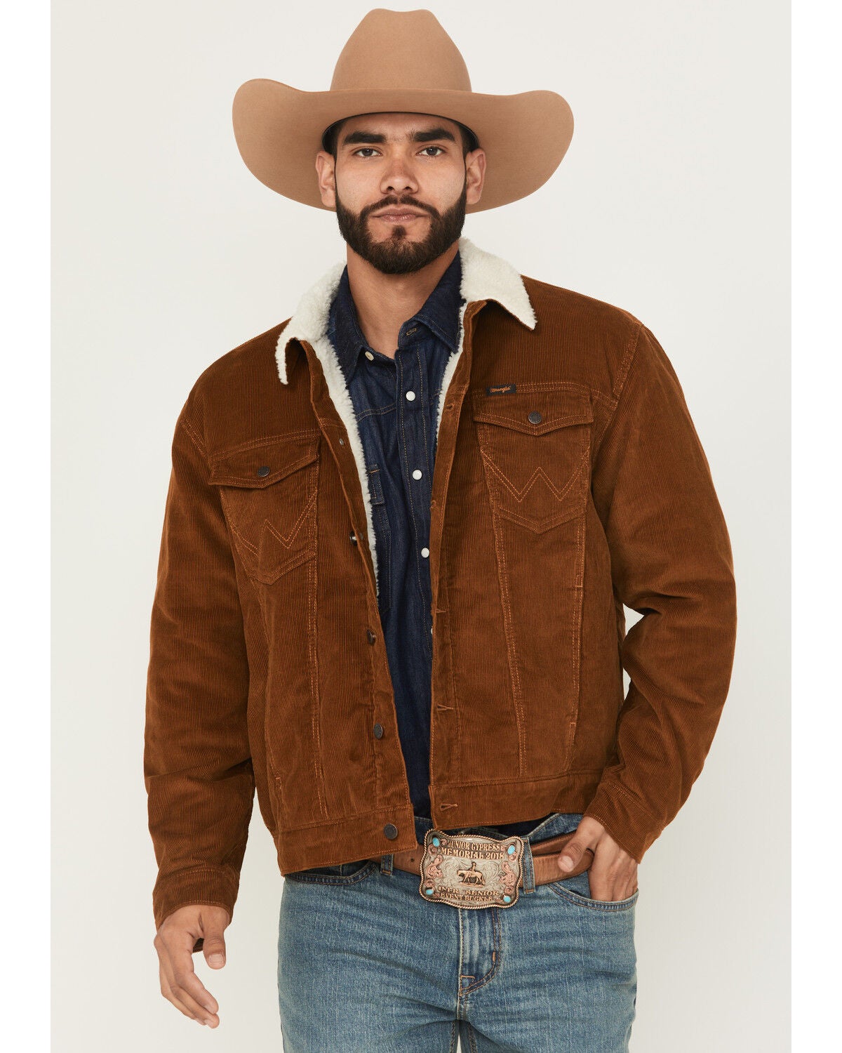 Wrangler Men's Corduroy Sherpa Lined Trucker Jacket, Camel, hi-res