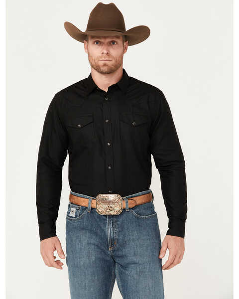 Gibson Men's Southside Satin Stripe Pearl Snap Western Shirt , Black, hi-res