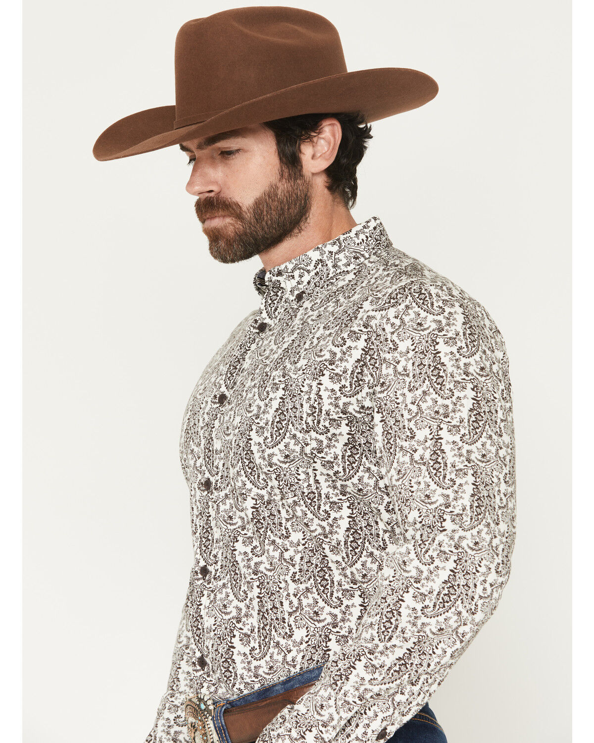 Image #2 - Cody James Men's Dagget 2.0 Paisley Print Long Sleeve Button-Down Stretch Western Shirt, Brown, hi-res