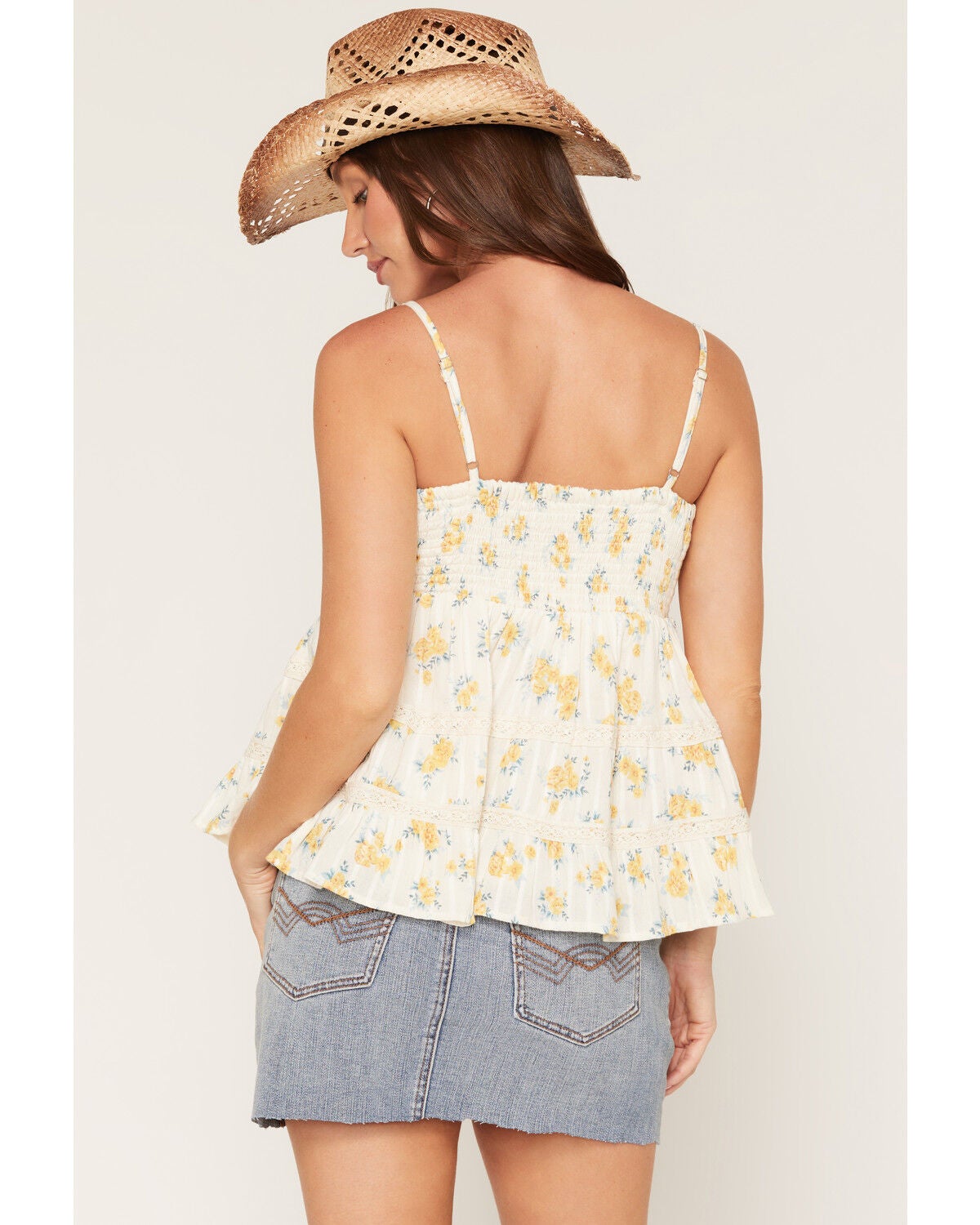 Image #4 - Angie Women's Floral Print Tank Top, Ivory, hi-res