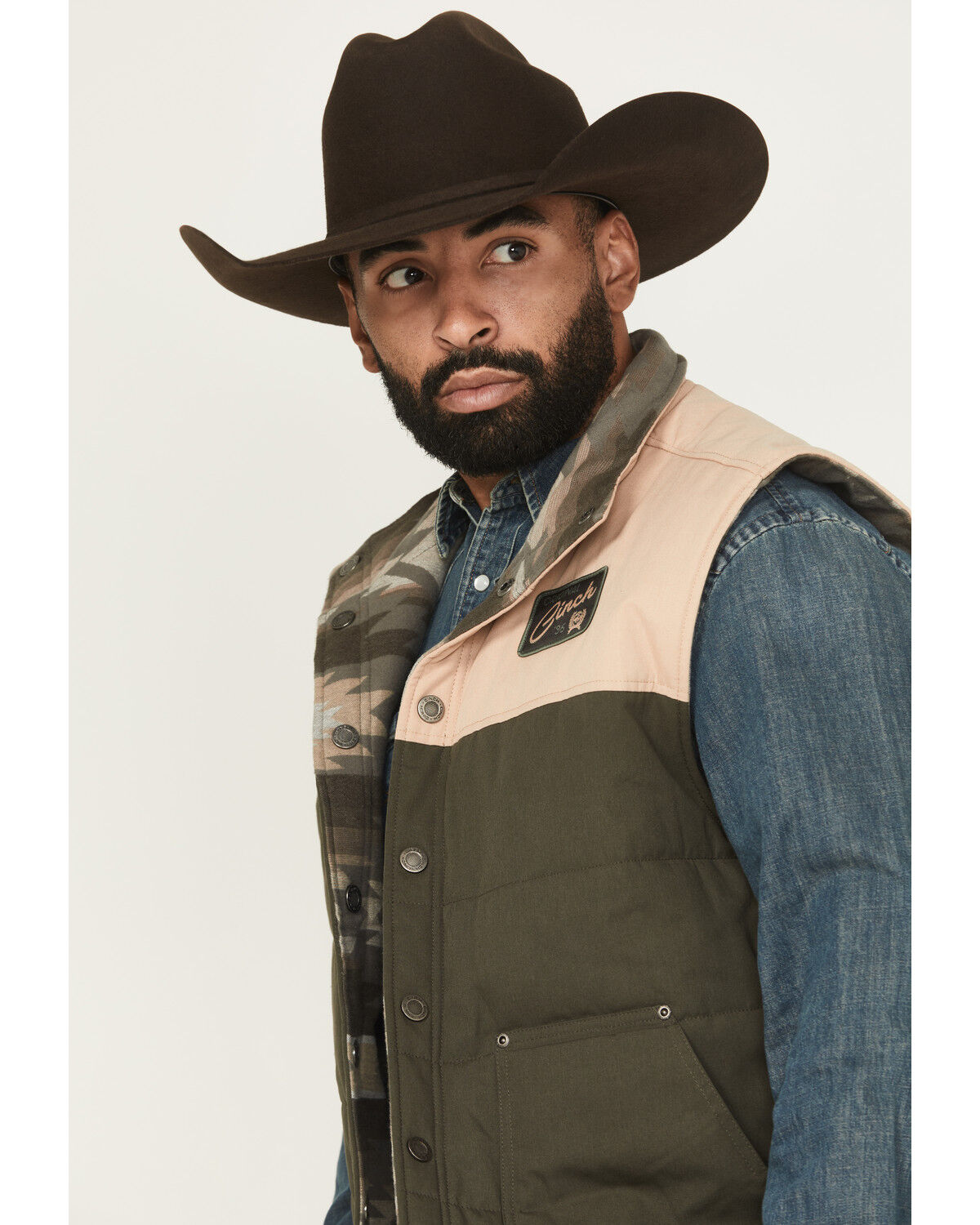 Image #2 - Cinch Men's Reversible Snap Vest, Olive, hi-res