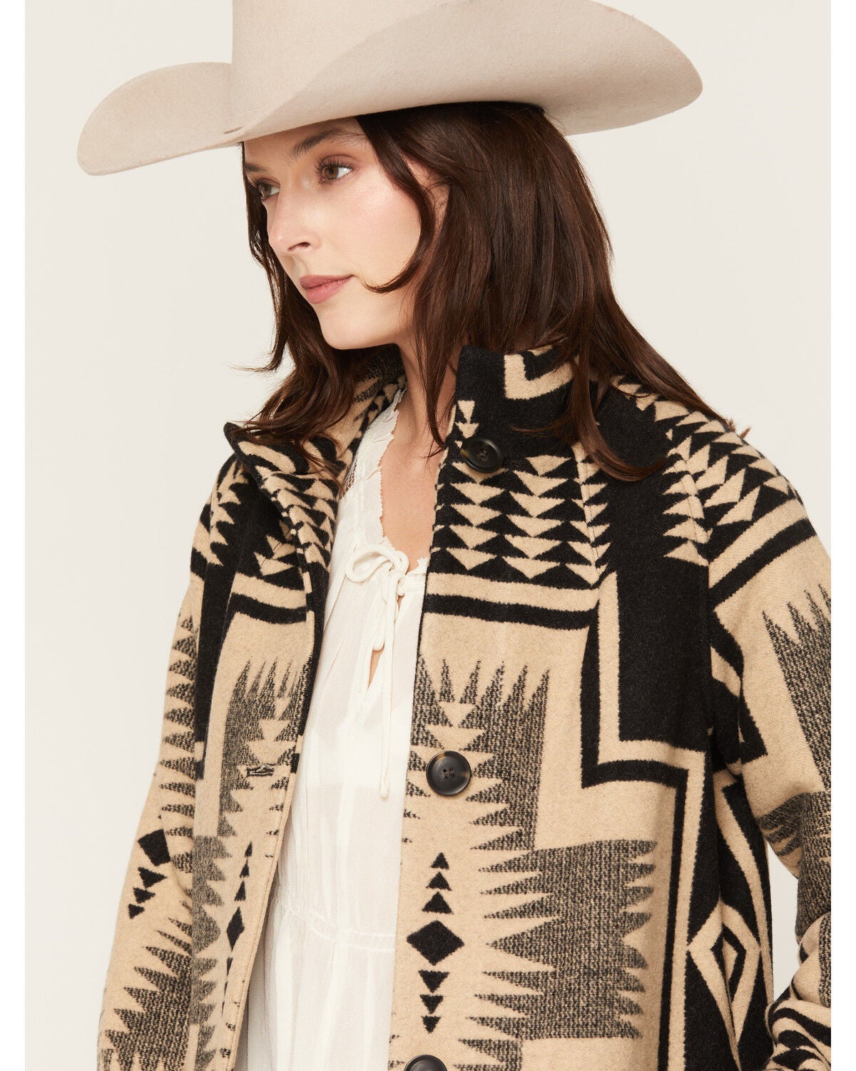 Image #2 - Pendleton Women's Geo Print Button-Down Wool Coat, Black, hi-res
