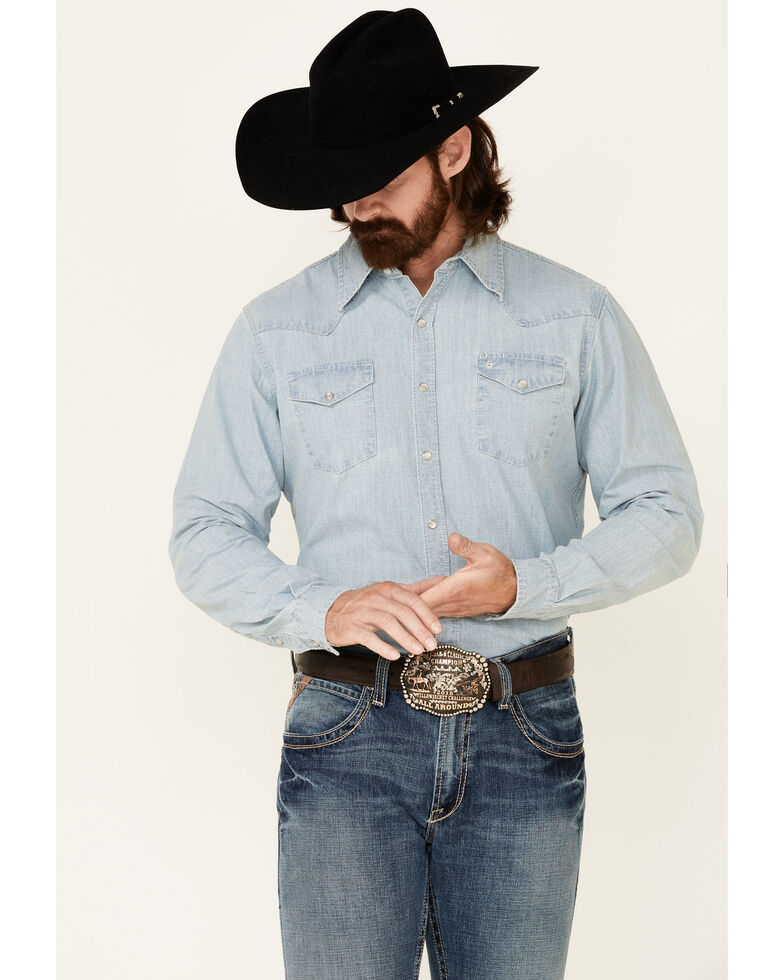 Stetson Men's Original Rugged Denim Long Sleeve Snap Western Shirt , Blue, hi-res