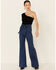 Flying Tomato Women's Self-Tie Sash Flare Jeans, Blue, hi-res