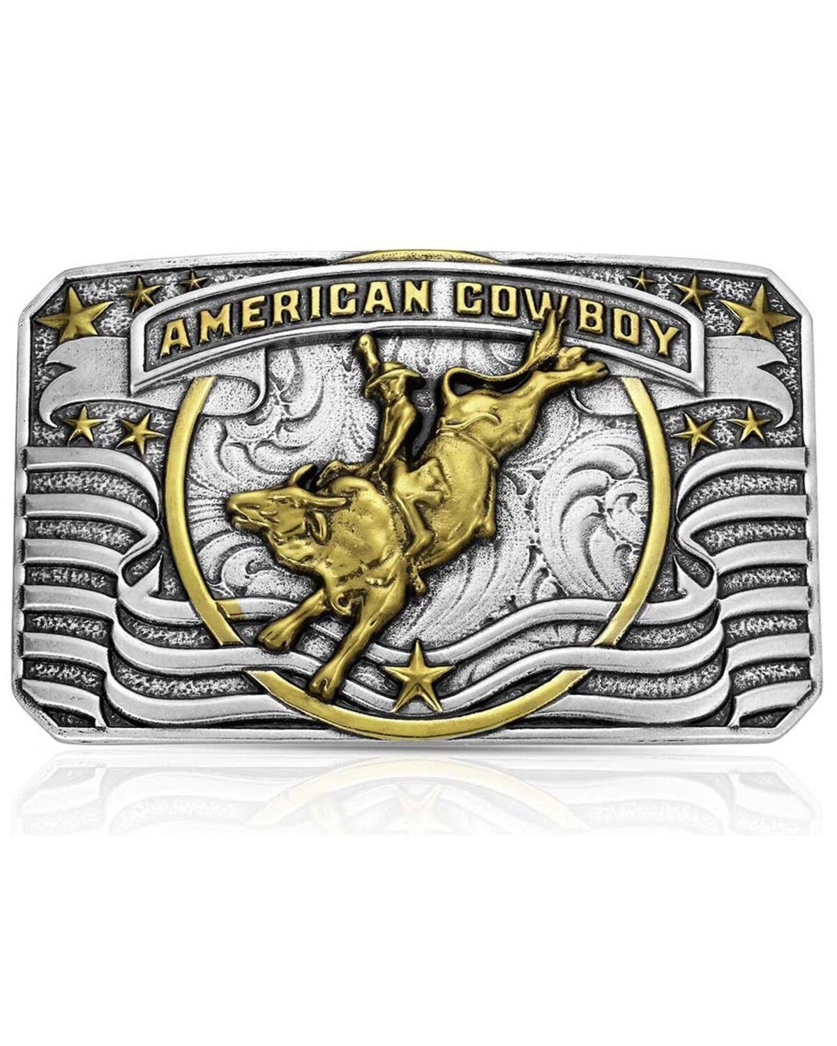 Montana Silversmiths Men's American Cowboy Bull Rider Belt Buckle, Silver, hi-res