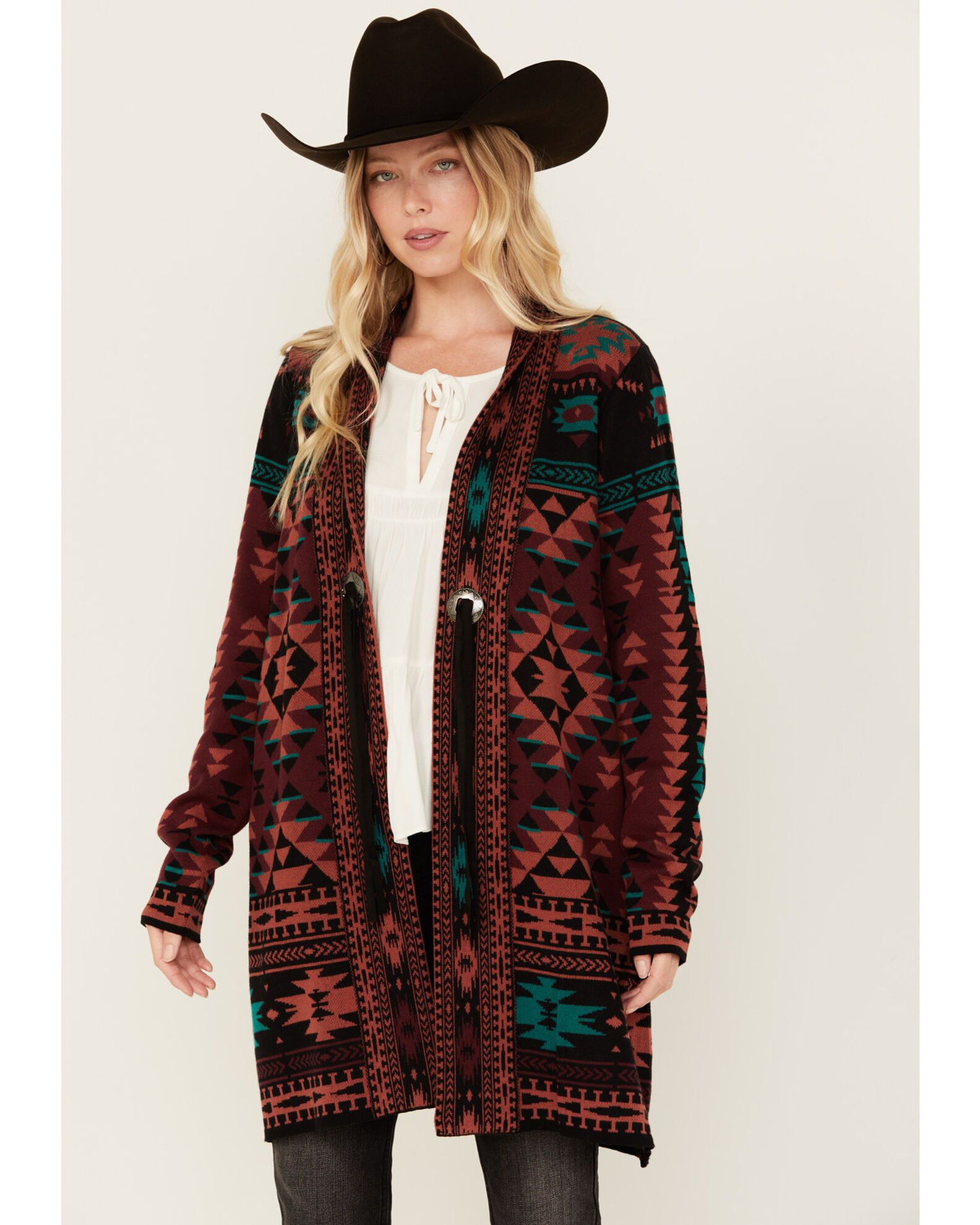 Cotton & Rye Women's Southwestern Print Concho Duster Cardigan