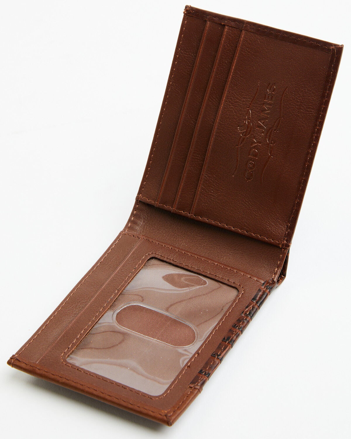 Image #2 - Cody James Men's Croc Embossed Leather Bifold Wallet, Brown, hi-res