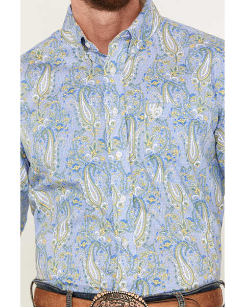 Image #3 - Panhandle Select Men's Paisley Print Short Sleeve Button-Down Western Shirt , Blue, hi-res