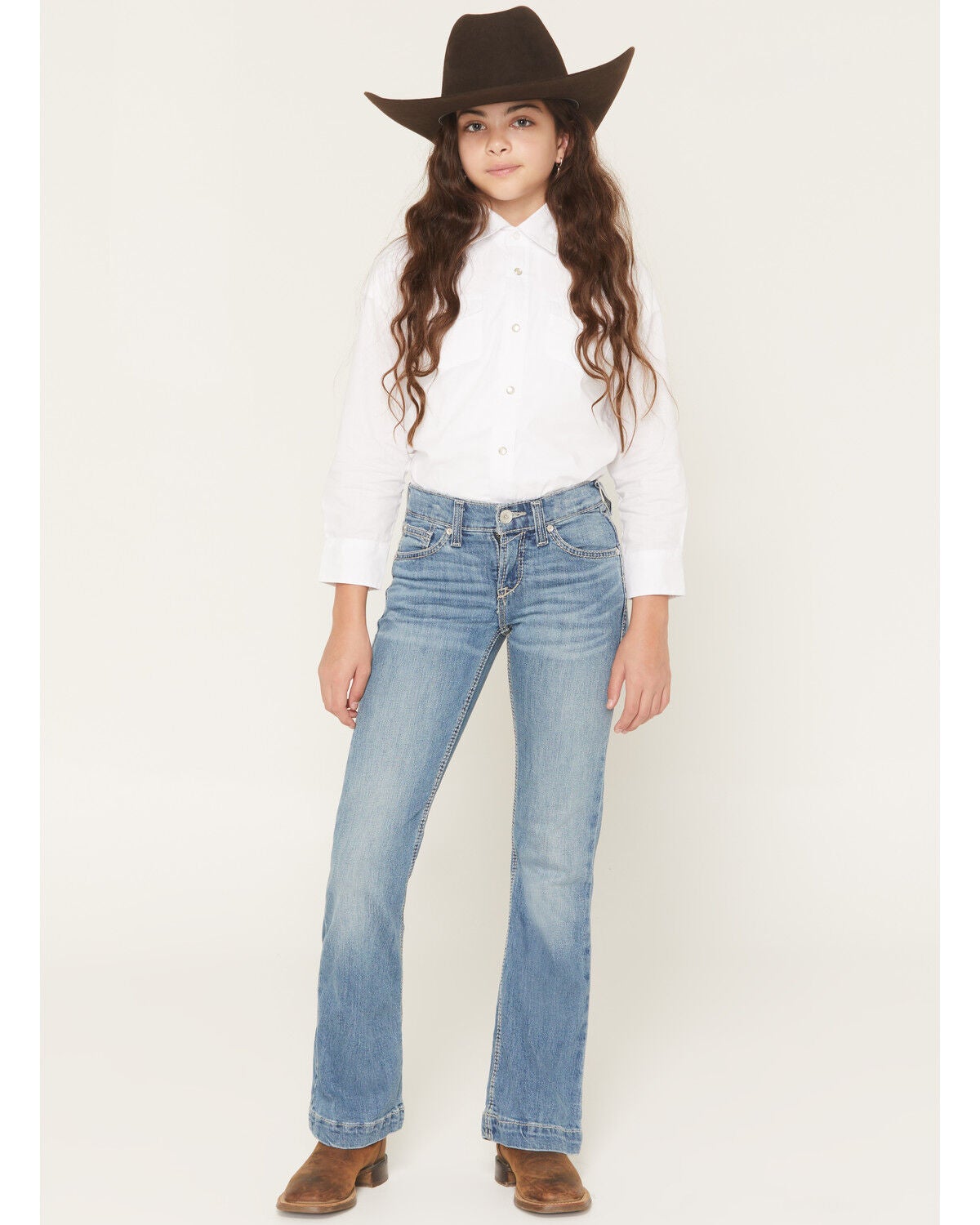 Ariat Girls' Rosalie Light Wash Trouser Stretch Denim Jeans, Light Wash, hi-res