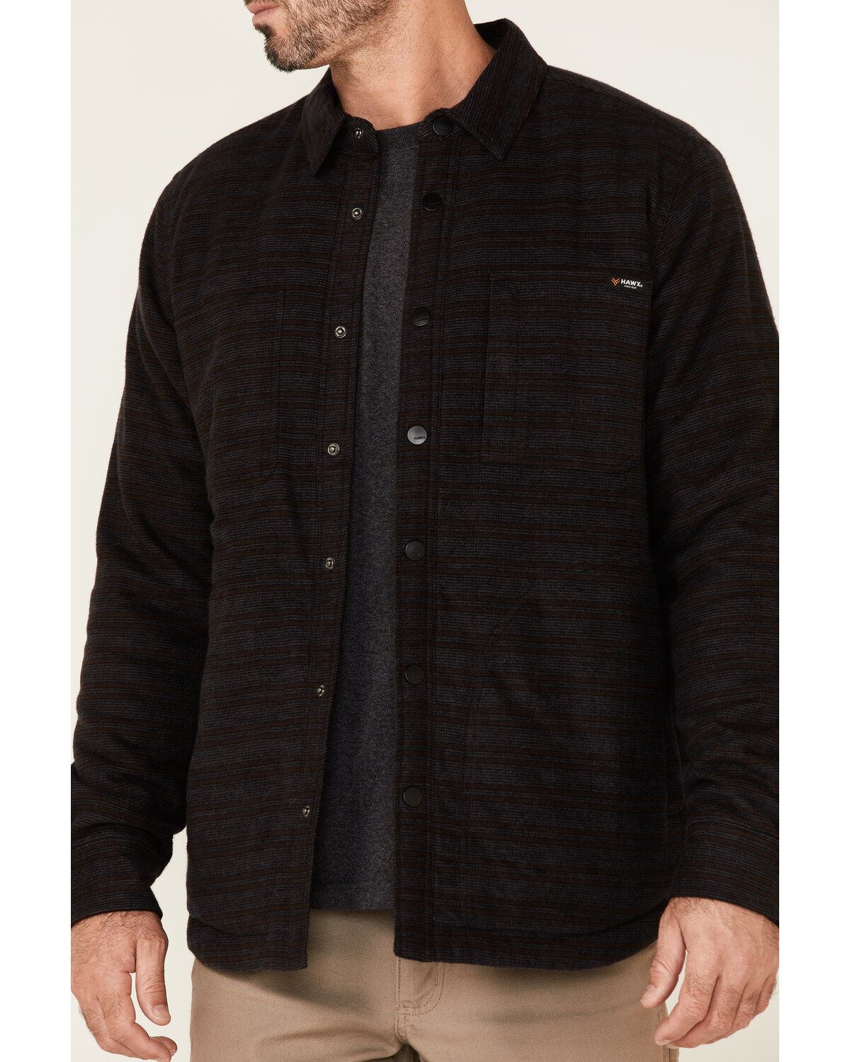 Image #3 - Hawx Men's Black McLain Plaid Insulated Snap Front Flannel Work Shirt Jacket, Black, hi-res