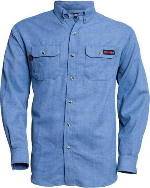 Tecgen Men's Long Sleeve FR Industrial Work Shirt - Big & Tall, Blue, hi-res