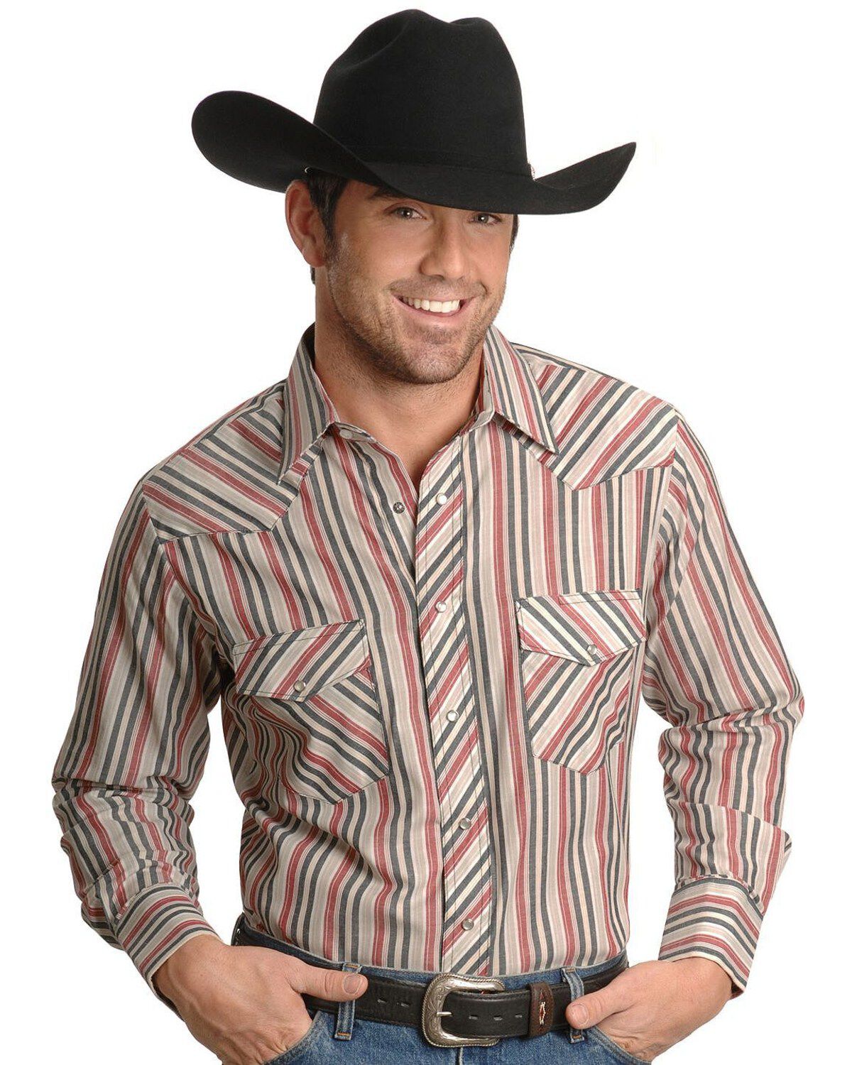 Wrangler Men's Assorted Long Sleeve Western Shirt - Big & Tall, Stripe, hi-res