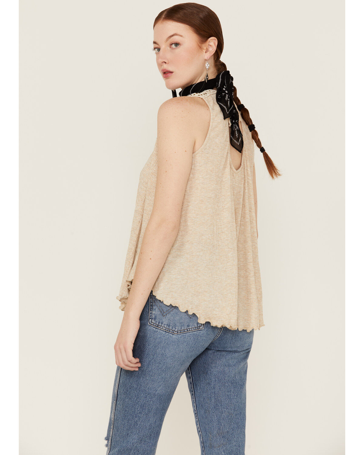 Image #3 - Wild Moss Women's Crochet Studded Yoke Flowy Tank Top, Cream, hi-res