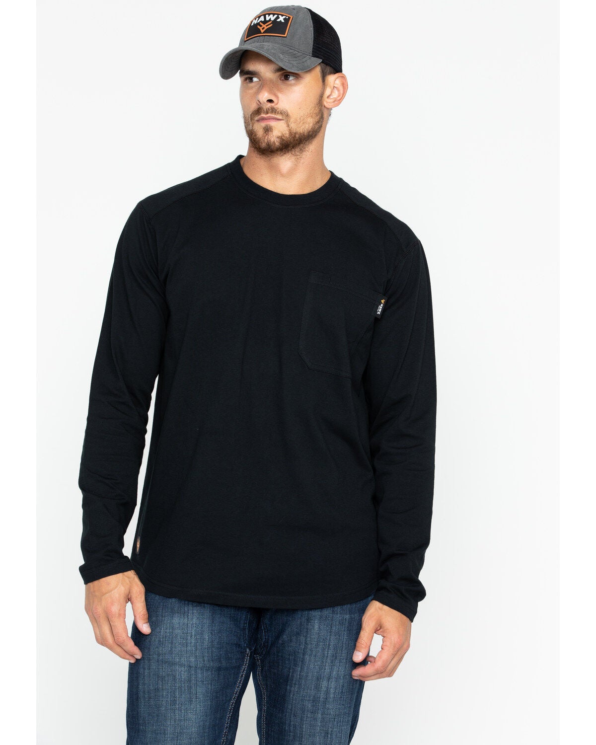 Hawx Men's Black Logo Crew Long Sleeve Work T-Shirt - Big, Black, hi-res