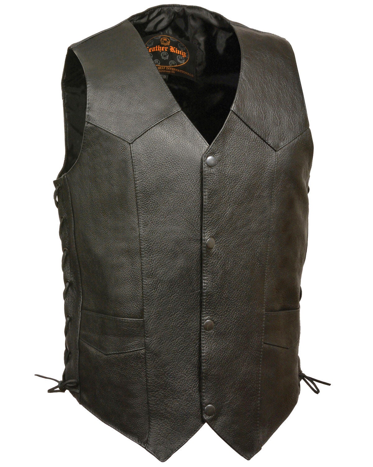 Milwaukee Leather Men's Classic Side Lace Biker Vest - Big, Black, hi-res