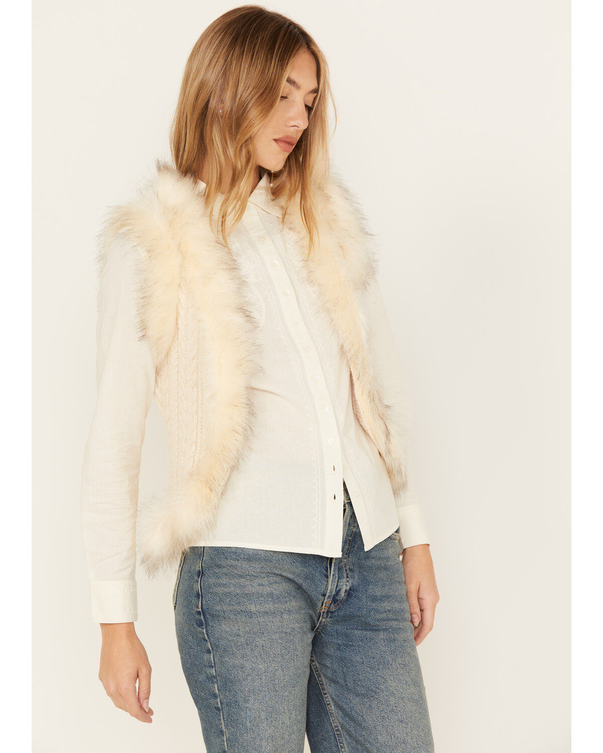 Image #2 - Shyanne Women's Fur Trim Knit Vest, Off White, hi-res
